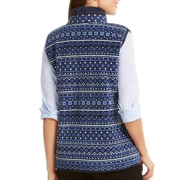 karen Scott Sport Fairisle Print Sherpa Trim Vest - Picture 2 of 4